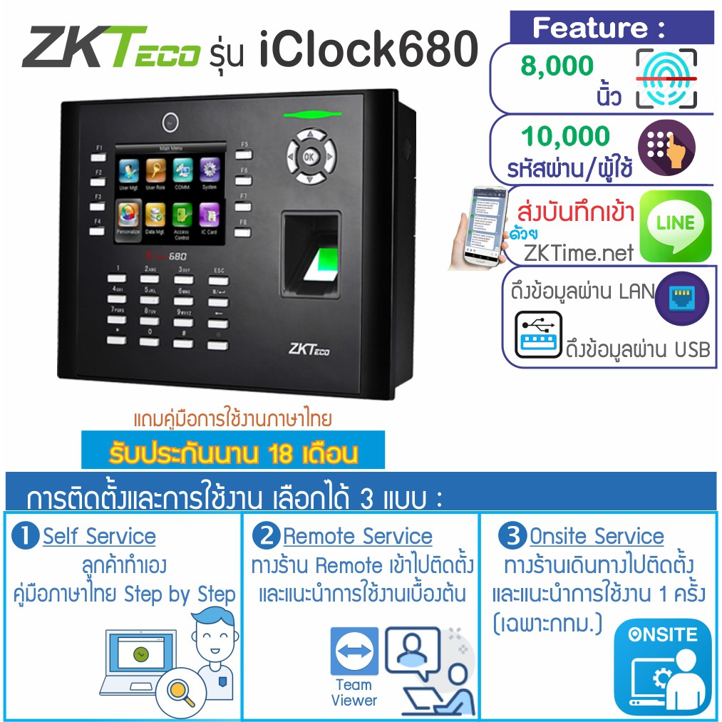 ZKTeco iClock680 เครื่องสแกนลายนิ้วมือความจุสูง รองรับ 8,000 ลายนิ้วมือ ...