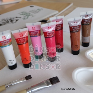 สีอะคริลิค Sakura ชุดสีอะคริลิค ซากุระ กันน้ำ ขนาด 20 ml. Acrylic Color (โทนร้อน) แบบหลอด