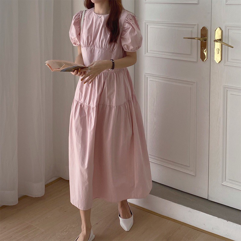 chuuchop-พร้อมส่ง-c2115-baby-pink-dress-ชุดเดรสยาวสีชมพู