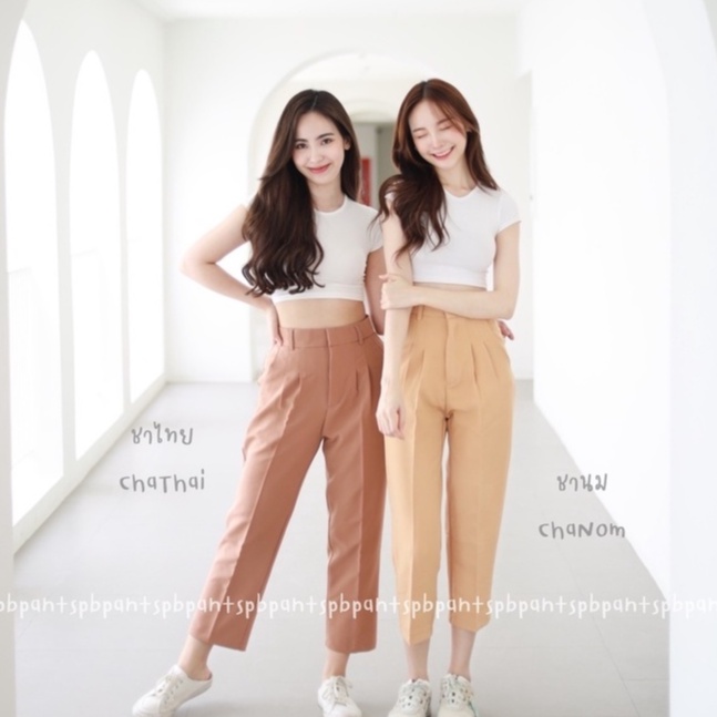 ภาพสินค้า(KK) พร้อมส่ง Pepe pants กางเกงทรงบอยตะขอหน้าผ้าเปเป้7ส่วน จากร้าน pbpants บน Shopee ภาพที่ 4