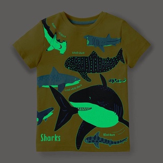 เสื้อยืดแขนสั้น พิมพ์ลายการ์ตูนปลาวาฬ เรืองแสง สําหรับเด็กผู้ชาย และเด็กผู้หญิง