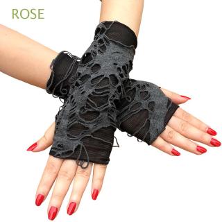สินค้า ROSE Arm Warmer Fingerless Long Gothic Black Halloween Gloves