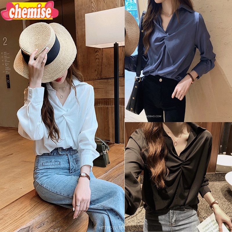 chemisegrace-พร้อมส่ง-เสื้อทํางานผู้หญิง-เสื้อแขนยาวเกาหลี-ผ้าใส่สบาย-น์คอวี-เสื้อผ้าแฟชั่น-s-2xl-1331