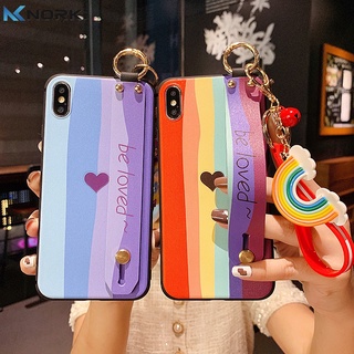 เคสโทรศัพท์มือถือ Tpu แบบนิ่มมีสายคล้องข้อมือป้องกันรอยสีรุ้งสําหรับ Huawei Nova 7 7SE 7Pro 7i Nova 8 8Pro 8SE Nova 5 5T 5Pro Nova 3i Nova 4 4e