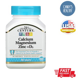 พร้อมส่ง 21st Century Calcium Magnesium Zinc + D3 90 Tablets แคลเซียม แมกนีเซียม ซิงค์ วิตามินดี 3  cal mag zinc d3