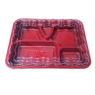 กล่องอาหารพลาสติก 5 ช่อง สีแดง-ดำ รุ่น LBM-566 (บรรจุ 50 ชิ้น/แพค)