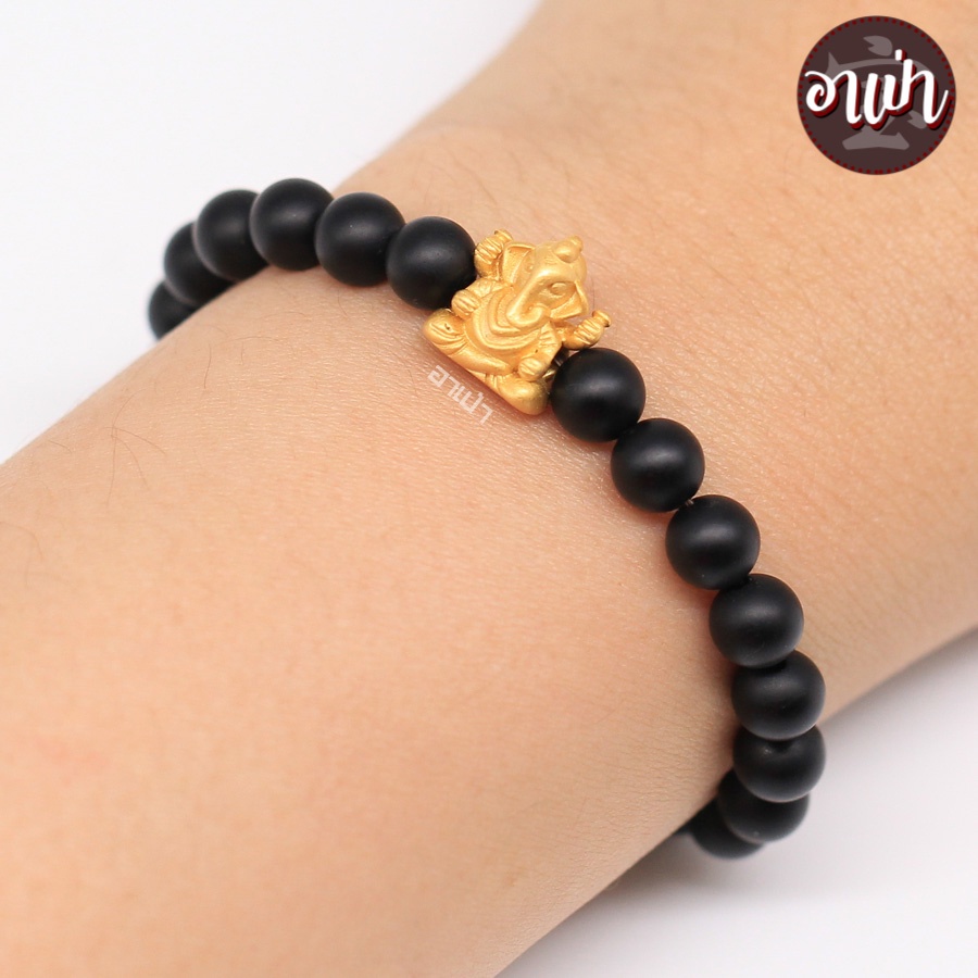หินนิลด้าน-matte-onyx-ขนาด-6-มิล-ประดับ-พระพิฆเนศ-เงินแท้-92-5-ชุปทอง-คัดหิน-กำไลหินสี-กำไลหินนำโชค-หินสีดำ