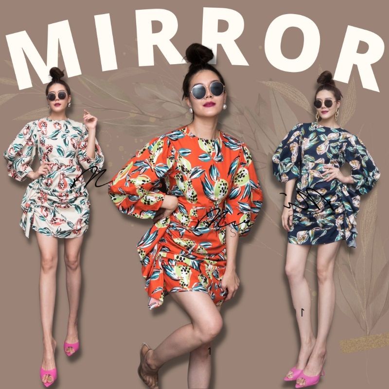 ป้าย-mirrorsister-เดรสลายเก๋-ช่วงบนเป็นดีไซน์คอกลม-ช่วงแขนพอง