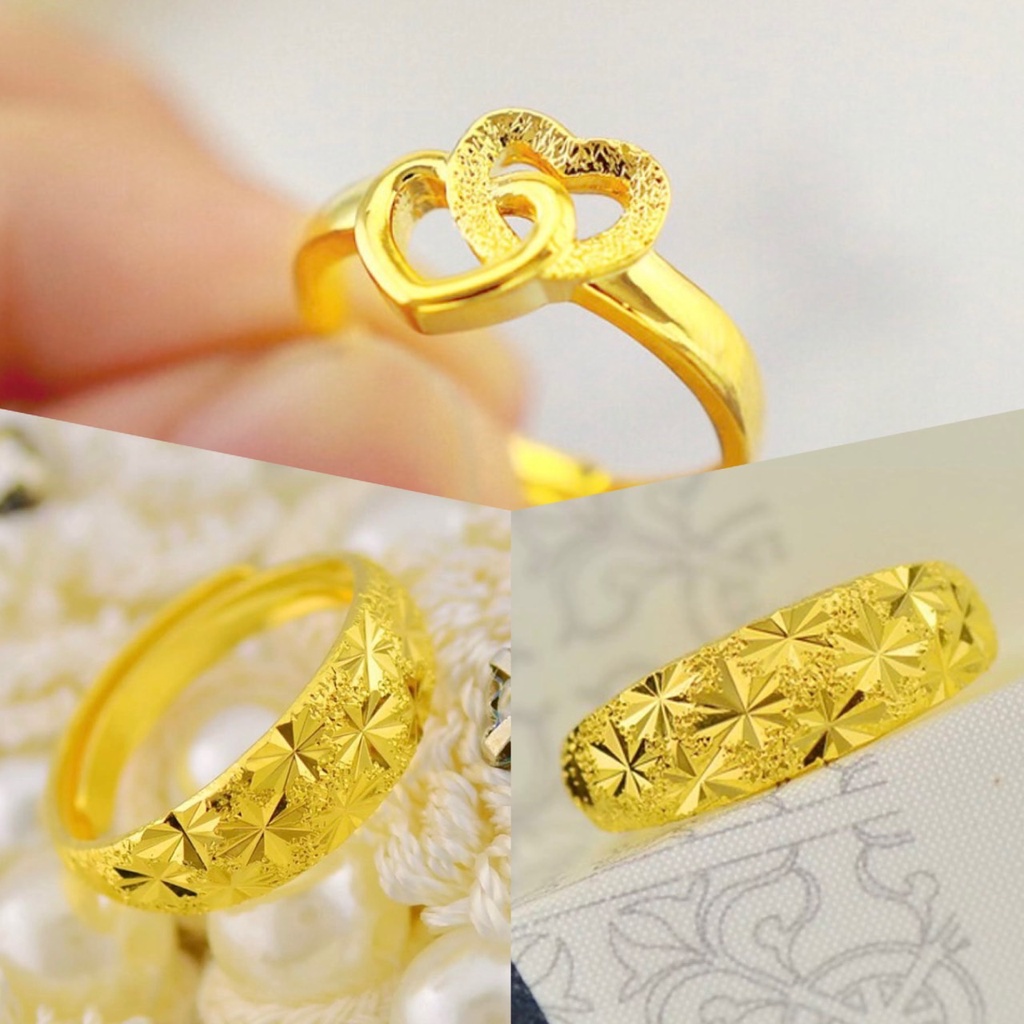 ราคาและรีวิวHIALAMAแหวนทองชุบลายคลาสสิก สำหรับคู่รักสามารถปรับขนาดได้แหวนคู่รักทรงขนาดกลาง*ใหญ่
