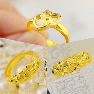 HIALAMAแหวนทองชุบลายดาวคลาสสิก สำหรับคู่รักปรับขนาดได้อย่างอิสระคู่รัก เรียบง่ายแหวนแหวนทรงขนาดกลาง*ใหญ่