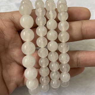 กำไลข้อมือหินนำโชค หยกขาว White Jade หินแท้ 100%