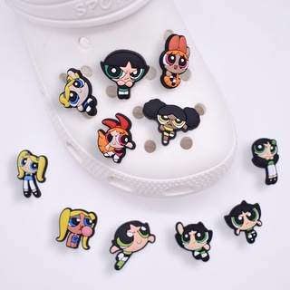 Jibits Charm รองเท้าแตะ ยาง PVC แบบนิ่ม ลายการ์ตูนอเมริกัน Powerpuff Girls Series สําหรับผู้หญิง