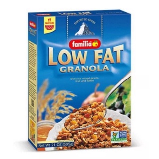 Familia Low Fat Granola แฟมมิเลีย กราโนล่า สูตรไขมันต่ำ ธัญพืชอบกรอบสูตรไขมันต่ำ ผสมเกล็ดข้าวโอ๊ต ลูกเกด แอปเปิ้ล