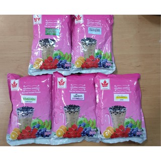 เครื่องดื่มผง ตราใบไม้แดง  รส  ชาเขียว ข้าวโพด สตอเบอร์รี่ เผือกหอม นมสด 1000 g