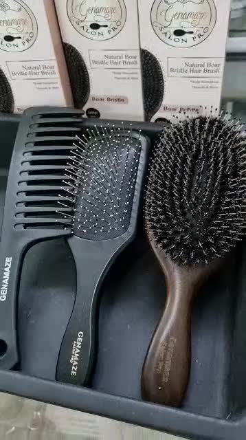 genamaze-oval-hair-brush-genamaze-black-silver-vent-flat-comb-set3-เลือกขนาดก่อนสั่งซื้อนะคะ