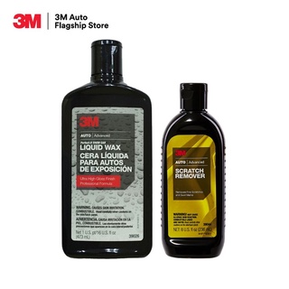 3M PN39026 LIQUID WAX 16FL OZ ผลิตภัณฑ์เคลือบเงารถยนต์ ขนาด 473 มิลลิลิตร + 3M PN39044 น้ำยา ลบรอยขนแมว และ รอยขีดข่วน Scratch Remover ขนาด 236 มล.