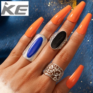 Jewelry blue drip ring set Geometric totem hollow ring three-piece set for girls for women low