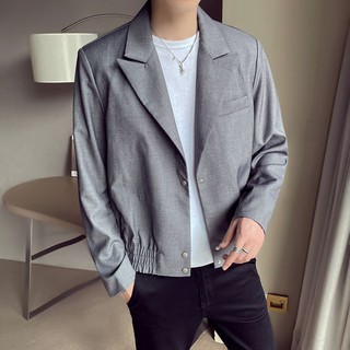 เสื้อแจ็คเก็ตยีนส์สั้นทรงสลิมฟิตสำหรับวัยรุ่น เทรนด์ฤดูใบไม้ผลิและฤดูใบไม้ร่วงของผู้ชายชุดลำลองขนาดเล็กชุดลำลองสูทเดี่ย