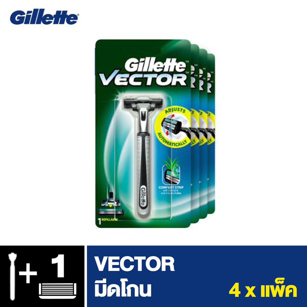 Gillette Vector ยิลเลตต์ เวคเตอร์ พลัส ด้ามพร้อมใบมีด 4 คู่ p&g ...