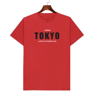 เสื้อยืดผ้าฝ้ายพิมพ์ลายคลาสสิกเสื้อยืดคอกลมสีแดง TOKYO มีเก็บปลายทาง