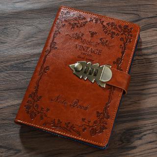 notebook หนังสือรหัสผ่านย้อนยุคหนังสือไดอารี่นักเรียนที่มีล็อคใหม่มือบัญชีแยกประเภทูกหนังสือหนา