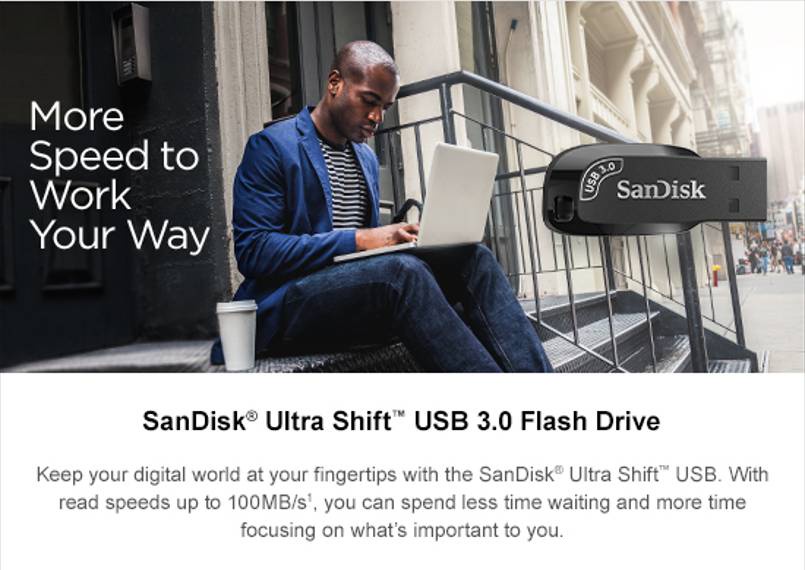 มุมมองเพิ่มเติมของสินค้า SanDisk Ultra Shift USB 3.0 Flash Drive 32GB (SDCZ410-032G-G46)