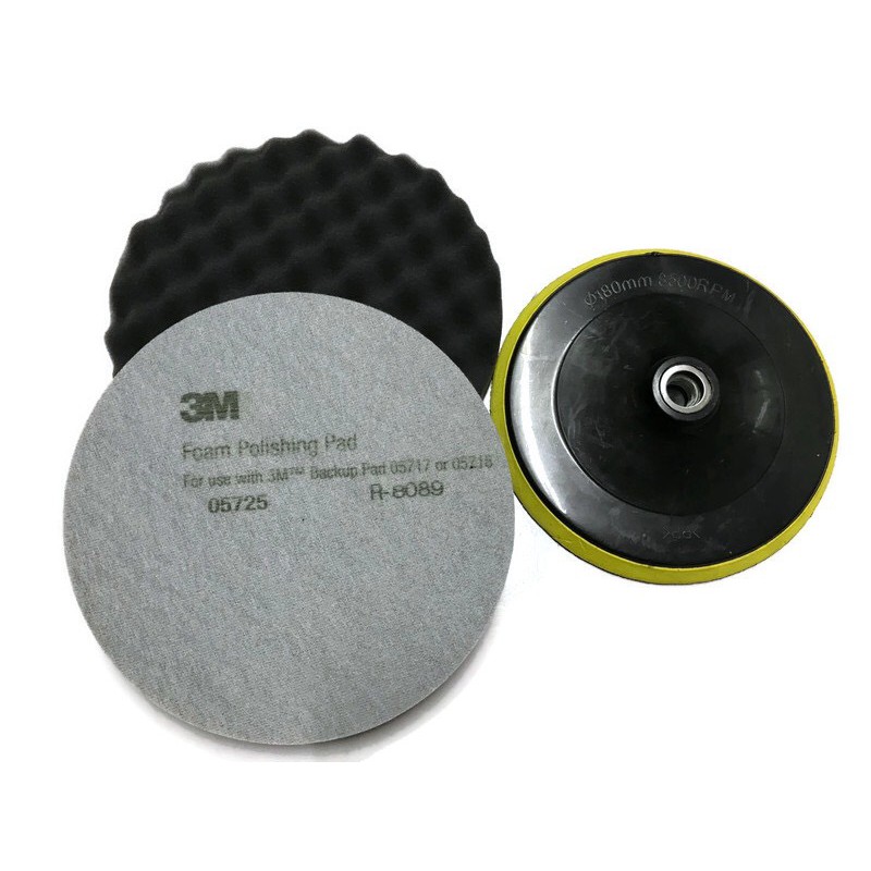 3m-05725-ฟองน้ำขัดเงา-สีดำ-foam-polishing-pad-ขนาด8นิ้ว-หลังสักหลาด-ตีนตุ๊กแก-1แผ่น-พร้อมแป้นจับ-ขนาด7นิ้ว-เกลียว-m16