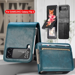 For Samsung Galaxy Z flip 3 5G Multi Card Cover folding screen Mobile Phone Leather Case