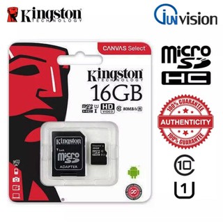 เมมแท้ศูนย์ Kingston Micro SD Class 10  16GB With Adapter เคลมศูนย์Synnex  ได้แน่นอน100%