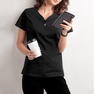 ภาพหน้าปกสินค้าผู้หญิง Plus Size Slim แขนสั้นกระเป๋า Workers เสื้อยืด Tops ชุดพยาบาล Workwear ที่เกี่ยวข้อง