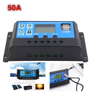 โซล่าชาร์จคอนโทรลเลอร์ 50A solar charger controller รุ่นฮิต 12V/24V PWM มีช่อง usb 2 ช่อง 50A