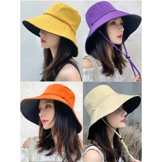 หมวกบักเก็ต Bucket สีพื้น ใส่ได้ 2 ด้าน หมวกมีเชือกรัดคาง หมวกแฟชั่น Woman hat