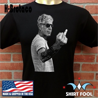 เสื้อยืด ผ้าฝ้าย พิมพ์ลาย Anthony Bourdain Giving The Finger สีดํา แฟชั่นฤดูร้อน