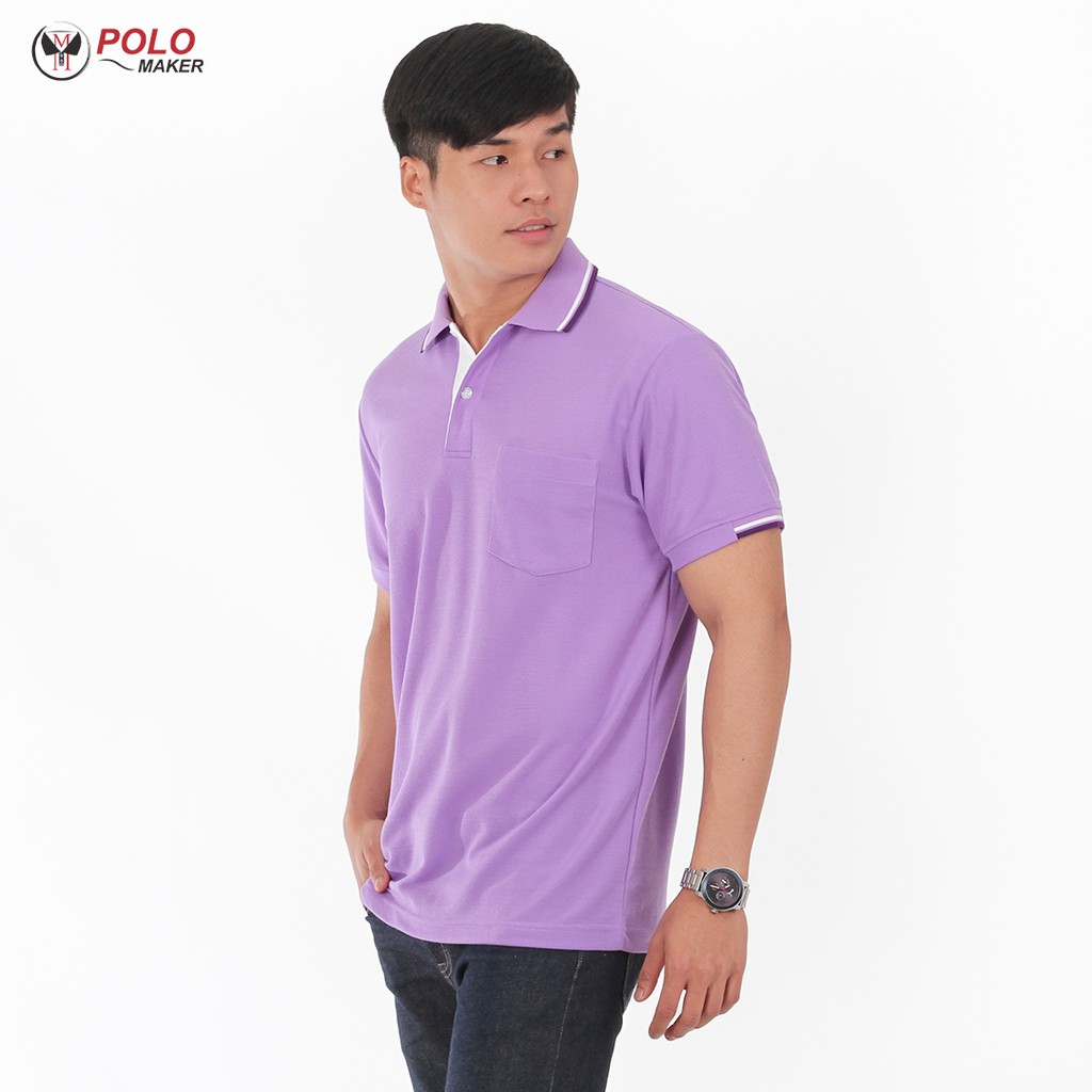 เสื้อโปโล-สีม่วงอ่อน-ขลิบม่วงเข้ม-ขาว-pk101-polomaker