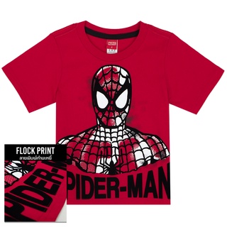 Marvel Boy Spider-Man Flock Print T-shirt - เสื้อยืดเด็กพิมพ์กำมะหยี่ลายสไปเดอร์แมน  สินค้าลิขสิทธ์แท้100% characters studio