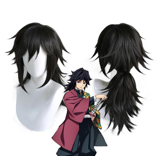 [Fantasy Dragon Store] Anime Demon Slayer Kimetsu no Yaiba Tomioka Giyuu Cosplay Costume Black Ponytail Wig Cosplay Cost