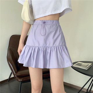 ◑🔥Hot sale！ ฤดูร้อนเวอร์ชั่นเกาหลีของปี 2020 ใหม่เก๋เอวสูงเป็นบาง drawstring ต่อต้านการไล่แกว่งใหญ่ลดอายุ A-Line กระโปร