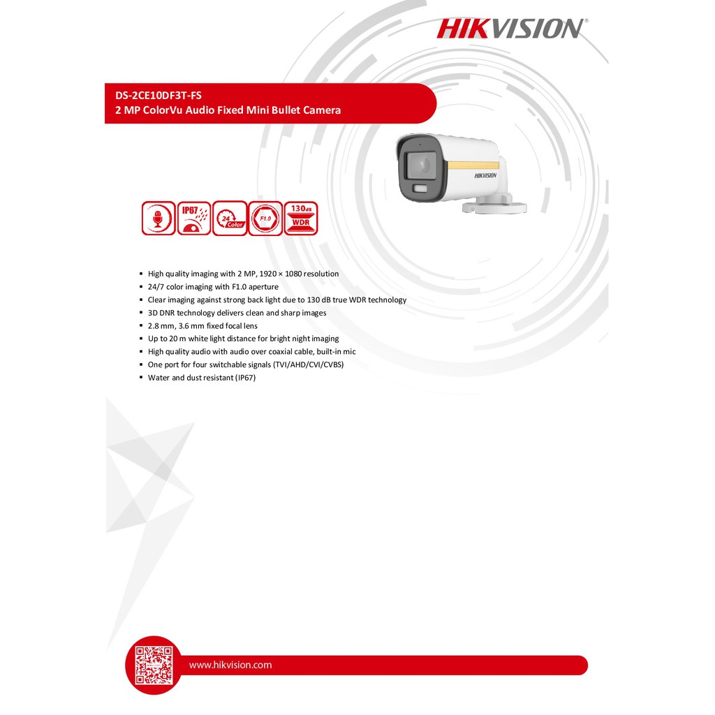 hikvision-colorvu-กล้องวงจรปิด-2-mp-รุ่น-ds-2ce10df3t-fs-3-6mm-ภาพสี24ชม-บันทึกภาพและเสียง