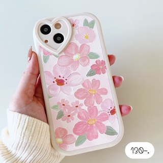 เคสลายดอก เคสลายดอกไม้ 🌸 F117 เคสหนังลายดอกไม้ชมพูกล้องหัวใจ