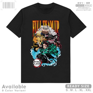 เสื้อยืดสีดำอินเทรนด์เสื้อยืด พิมพ์ลายอนิเมะ DEMON SLAYER KIMETSU NO YAIBA Tanjiro Nezuko Zenitsu Inosuke สไตล์ญี่ปุ่น x