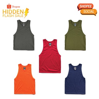 Shock SALE ® เสื้อกล้าม รุ่นผ่าข้าง สีดำ ,แดง, กรม, เขียวมะกอก, ส้ม, ควันบุหรี่ M L Tank Top Tee