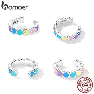 Bamoer ต่างหูเงิน 925 แบบคลิปหนีบ รูปหัวใจ สีรุ้ง ของขวัญ สําหรับผู้หญิง 1 ชิ้น