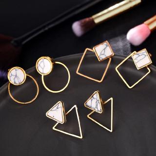 Round Geometric Marbled Punk Design Fashion Square Triangle White Stone Stud Earrings for Women Party Jewelry pendientes brincos