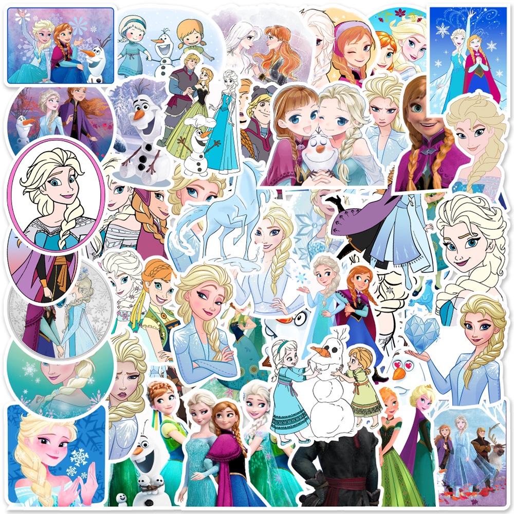 สติกเกอร์พีวีซีกันน้ําลายการ์ตูน-frozen-elsa-anna-50-ชิ้น