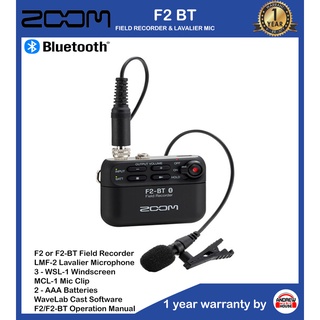 เครื่องบันทึกเสียง Zoom F2BT Bluetooth Portable Recorder เครื่องบันทึกเสียงแบบพกพาไร้สายพร้อมไมโครโฟนหนีบปกเสื้อ ประกัน1