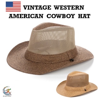 05X1🤠หมวกคาวบอยปีกกว้าง Premium Cowboy Hats ทรงวินเทจ มีเชือกคล้องคอ