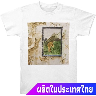 เสื้อยืดวงดนตรีผู้ชาย Led Zeppelin Mens IV Album T-Shirt White sale เสื้อยืดall size