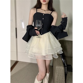 🔥Hot Sale / Mesh princess tutu skirt womens 2022 new waist and thin bow ชุดเดรสสายเอี๊ยมสไตล์ฝรั่งเศส