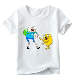 เสื้อยืด พิมพ์ลายการ์ตูน Adventure Time Finn and Jake สีขาว แฟชั่นฤดูร้อน สําหรับเด็กผู้ชาย และเด็กผู้หญิง