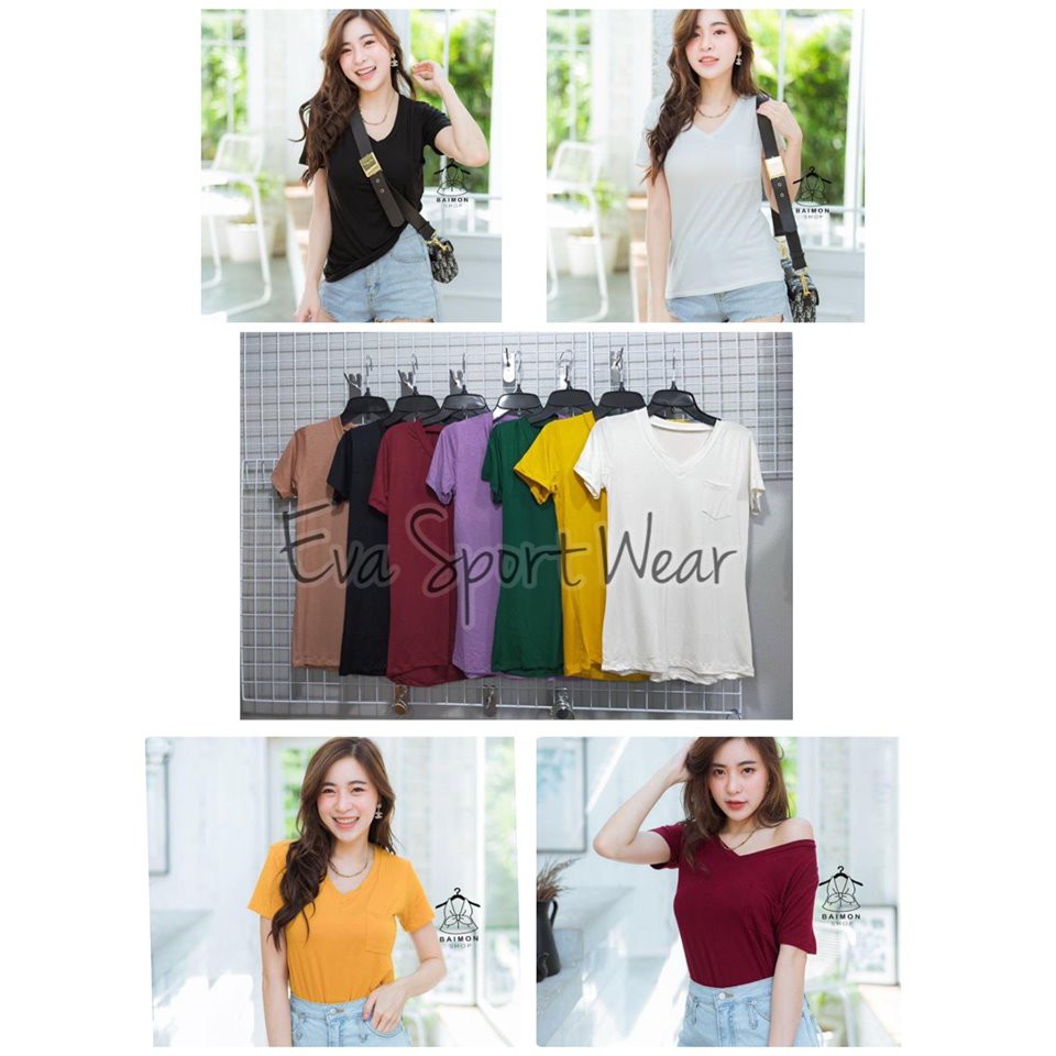 eva-heart-made-sale-88-บาทเสื้อแขนสั้นผ้าเรยอน-เสื้อคอวีผ้าเรยอน